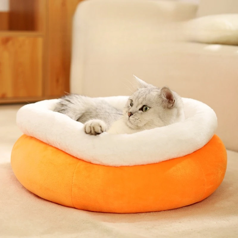 Pet cat bedwarm in winter treading on small dogsdog bedfully enclosedsoft treading on milk sleeping bed all season universal pet - Image 2