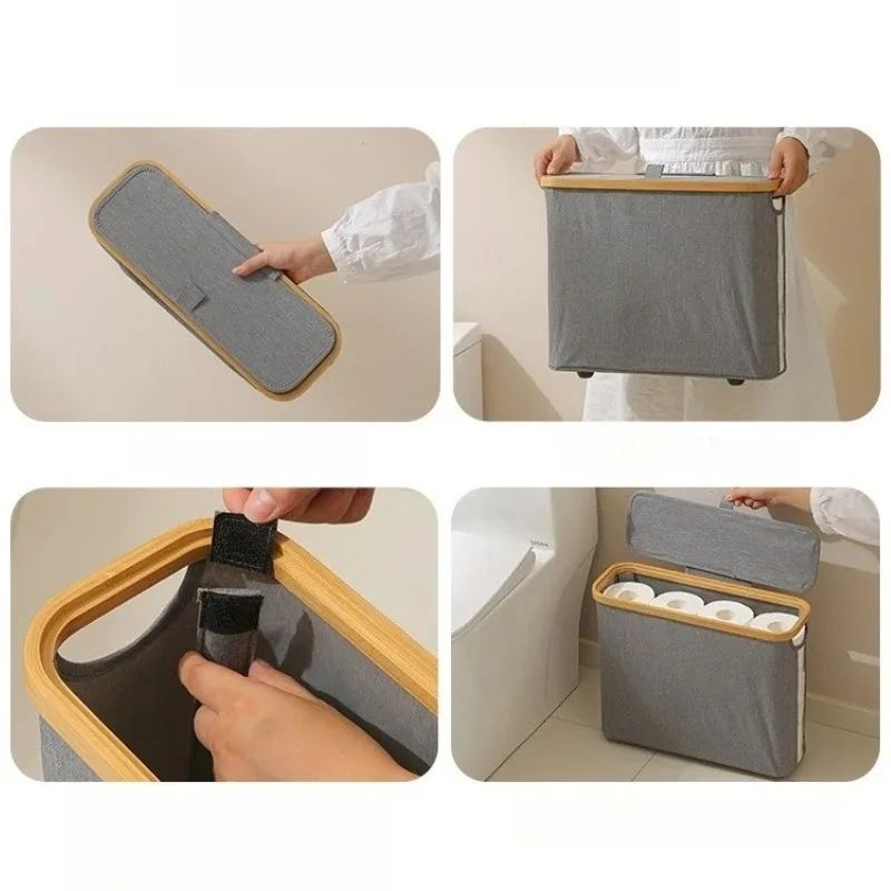 Toilet Paper Storage Basket Foldable Oxford Waterproof with Lid Bath Organizer Visible Tissue Holder for Bathroom Accessories - Image 5