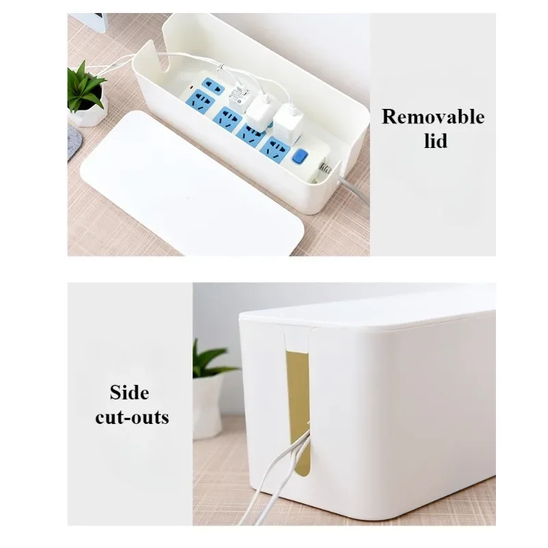 Wire Organizer Box Power Plug Board with Wooden Lid Plastic Wire Boxes Socket Data Cable Junction Box Desktop Storage Box - Image 6