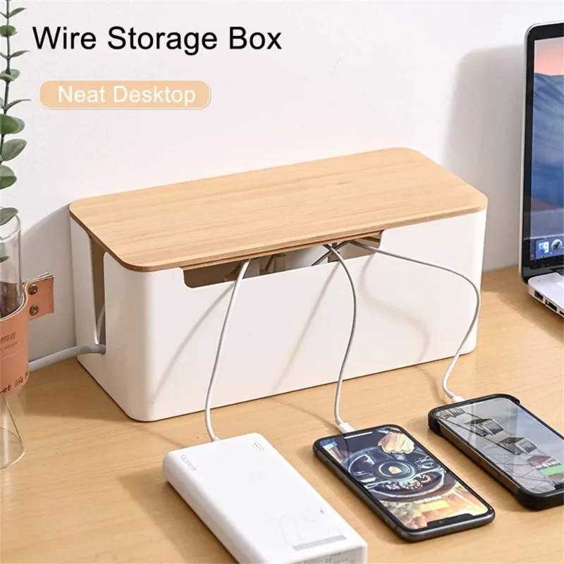 Wire Organizer Box Power Plug Board with Wooden Lid Plastic Wire Boxes Socket Data Cable Junction Box Desktop Storage Box - Image 2