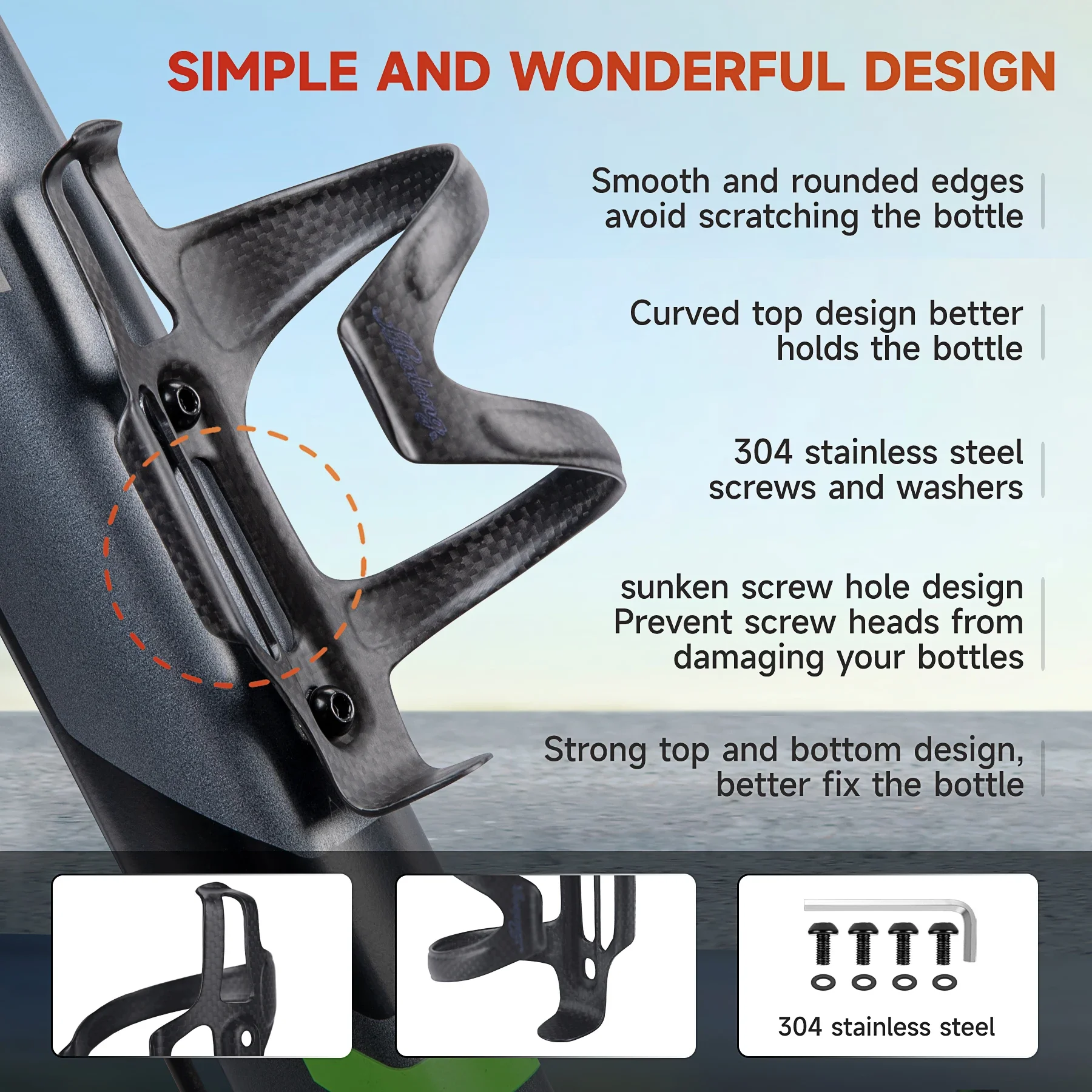 Carbon Side Load Bicycle Water Bottle Cage Mountain Road Bike Water Bottle Holder, Matte Black, Weight (22±2g) - Image 3