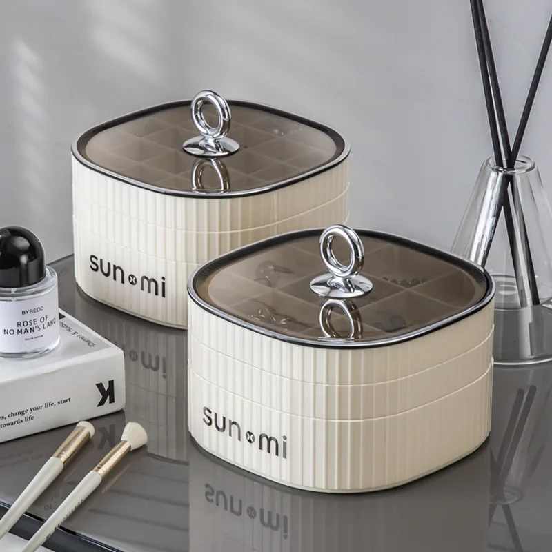 Vintage light luxury jewelry box with cream style multi-layer grid texture texture covered necklace bracelet watch storage box