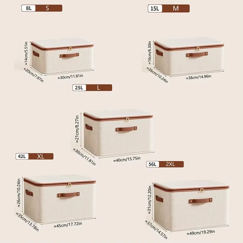 With Rivets Storage Box Linen Large Capacity with Lid Zipper Home Handheld Clothes Trousers Dormitory Wardrobe Organiser Bin - Image 3