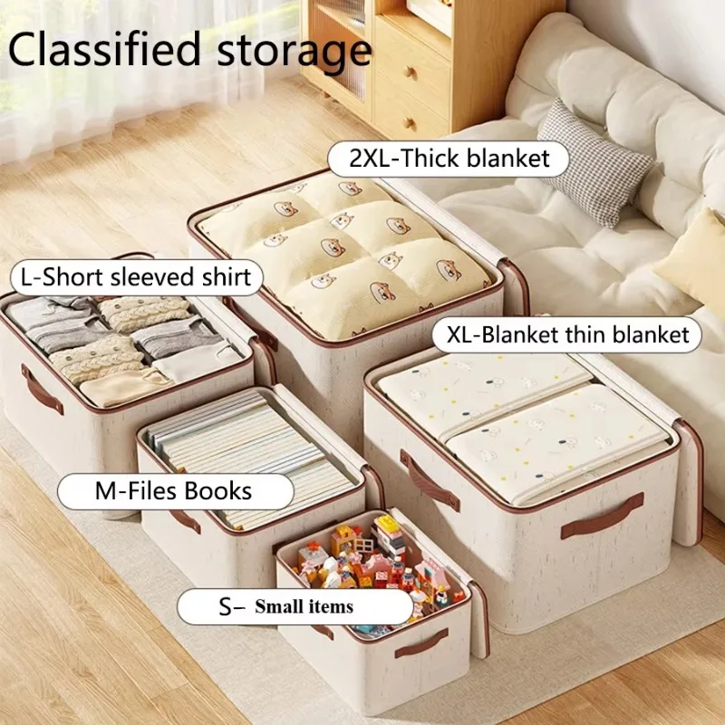 With Rivets Storage Box Linen Large Capacity with Lid Zipper Home Handheld Clothes Trousers Dormitory Wardrobe Organiser Bin - Image 2