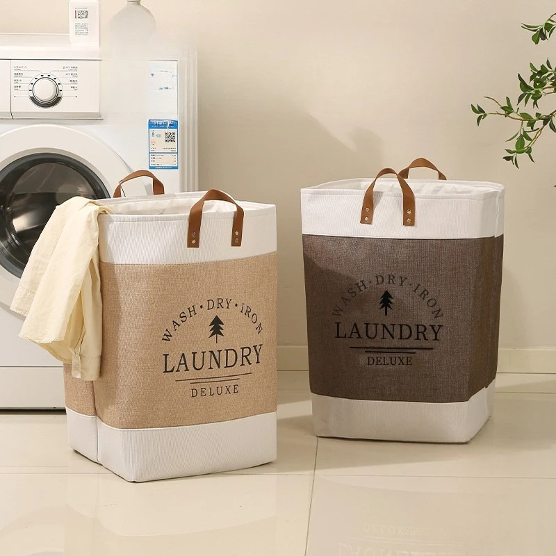 Home dirty clothes basket foldable imitation linen dirty clothes storage basket printed image two handed clothes basket