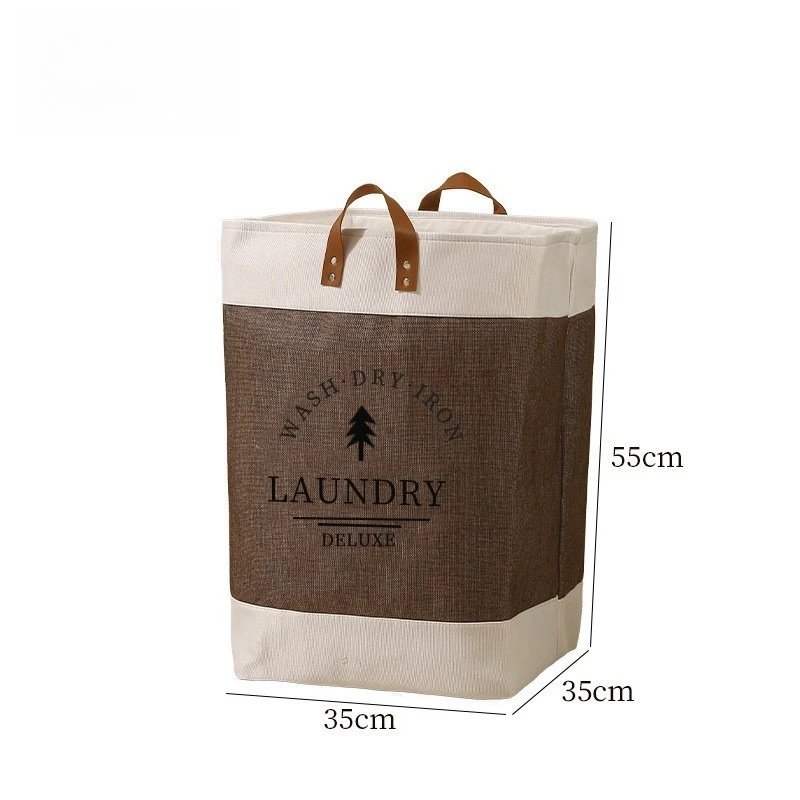 Home dirty clothes basket foldable imitation linen dirty clothes storage basket printed image two handed clothes basket - Image 5