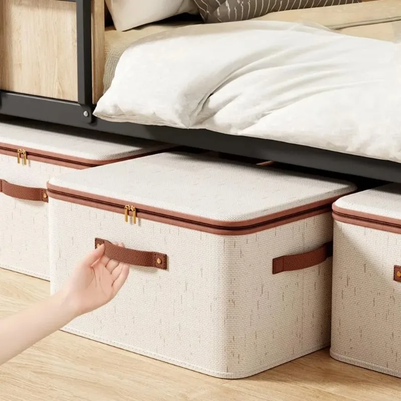 With Rivets Storage Box Linen Large Capacity with Lid Zipper Home Handheld Clothes Trousers Dormitory Wardrobe Organiser Bin
