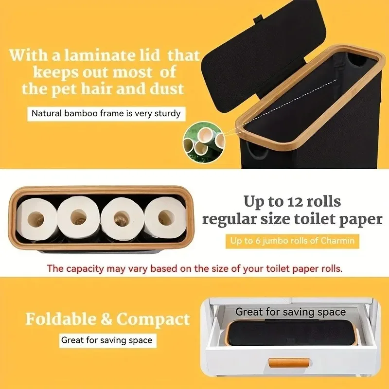 Toilet Paper Storage Basket Foldable Oxford Waterproof with Lid Bath Organizer Visible Tissue Holder for Bathroom Accessories