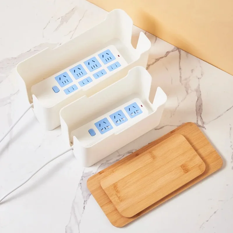 Wire Organizer Box Power Plug Board with Wooden Lid Plastic Wire Boxes Socket Data Cable Junction Box Desktop Storage Box - Image 5