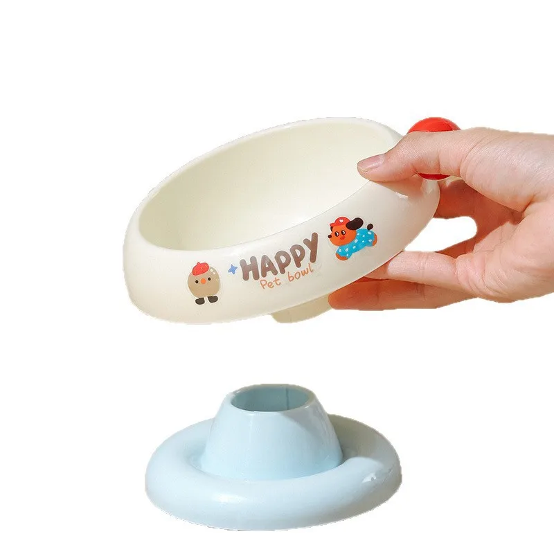 Pet stainless steel cat bowl anti slip dopamine color matching cat food basin anti black chin high foot ice creamneck protection - Image 5