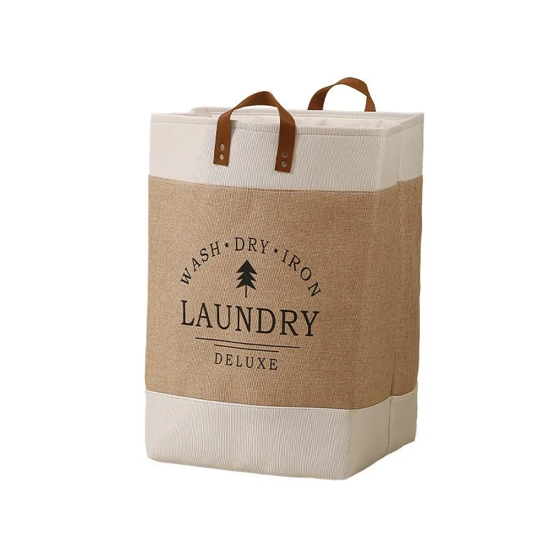 Home dirty clothes basket foldable imitation linen dirty clothes storage basket printed image two handed clothes basket - Image 4