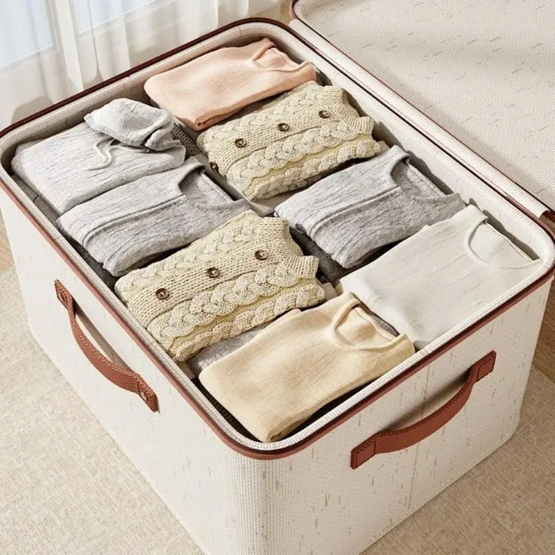 With Rivets Storage Box Linen Large Capacity with Lid Zipper Home Handheld Clothes Trousers Dormitory Wardrobe Organiser Bin - Image 4