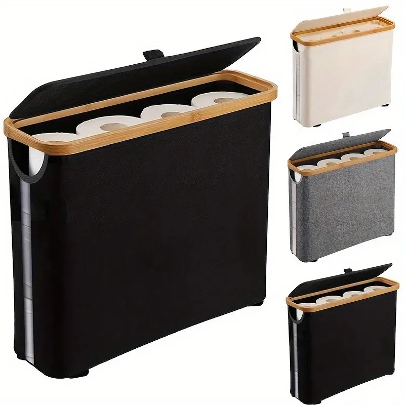 Toilet Paper Storage Basket Foldable Oxford Waterproof with Lid Bath Organizer Visible Tissue Holder for Bathroom Accessories - Image 2