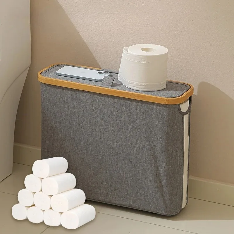 Toilet Paper Storage Basket Foldable Oxford Waterproof with Lid Bath Organizer Visible Tissue Holder for Bathroom Accessories - Image 6