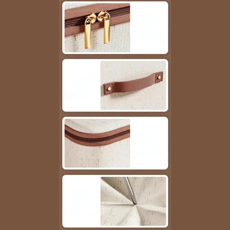 With Rivets Storage Box Linen Large Capacity with Lid Zipper Home Handheld Clothes Trousers Dormitory Wardrobe Organiser Bin - Image 6