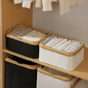 Bamboo Handle Storage Basket Large Capacity Foldable Bathroom Toy Clothing Desktop Organiser Dormitory Dirty Clothes Basket