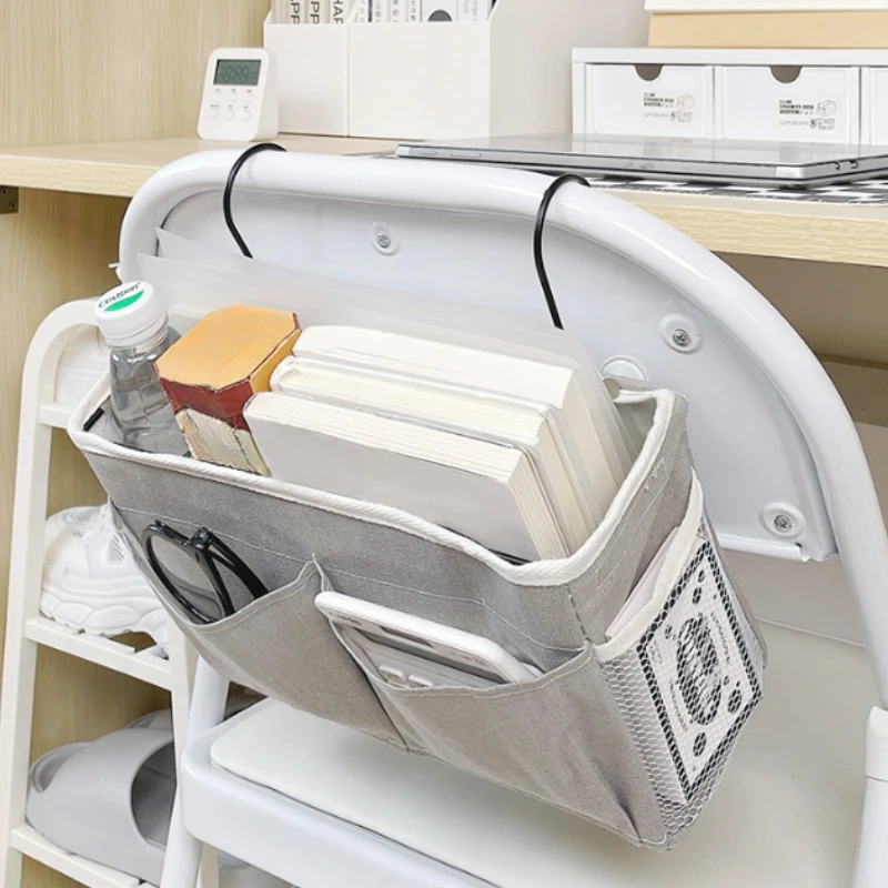 Bedhead hanging basket Cotton and linen fabric Bedside sofa hanging storage bag Bedside shelf Dormitory and apartment storage - Image 2