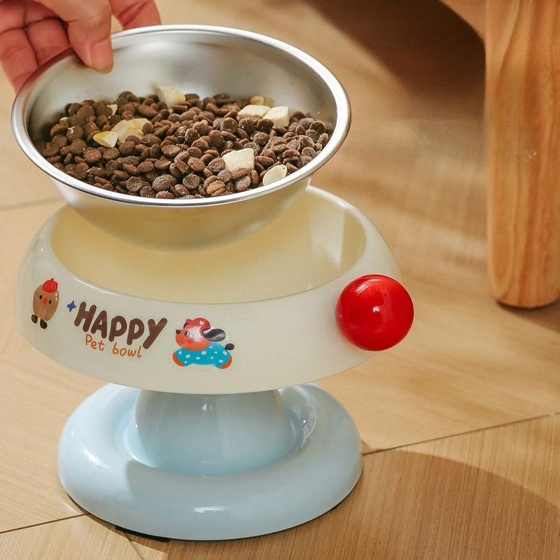 Pet stainless steel cat bowl anti slip dopamine color matching cat food basin anti black chin high foot ice creamneck protection - Image 4