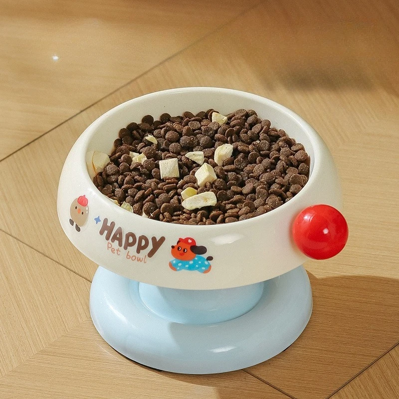 Pet stainless steel cat bowl anti slip dopamine color matching cat food basin anti black chin high foot ice creamneck protection - Image 3