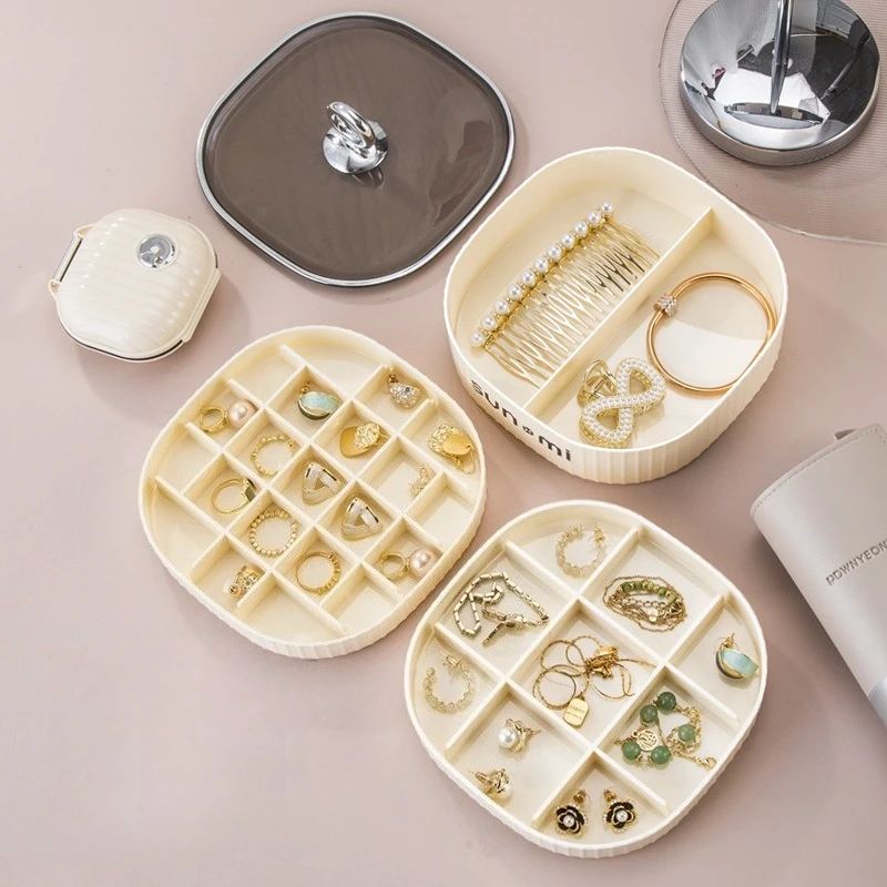 Vintage light luxury jewelry box with cream style multi-layer grid texture texture covered necklace bracelet watch storage box - Image 3