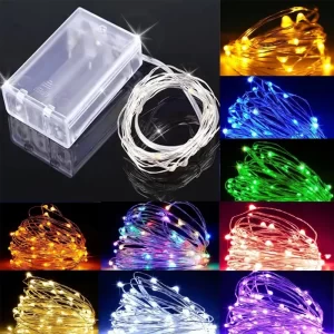 1PC LED Small Lights Christmas Bouquet Decor Atmosphere Copper Wire Color Lights Battery Box Strip Lights Small White Box Strip