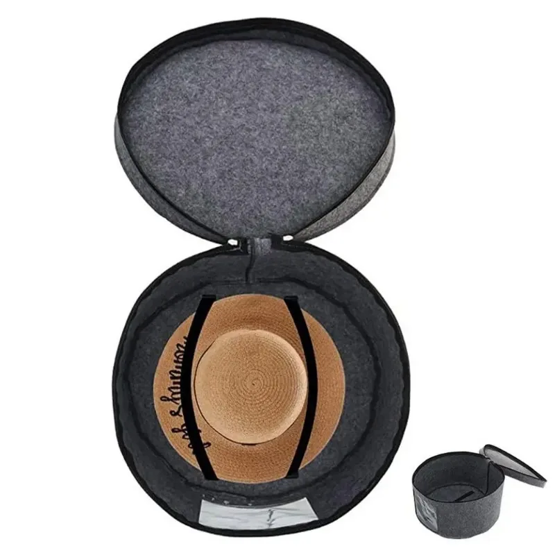 Felt Organizer Bucket Large with Leather Handle Clear Window Zippered Lid Multi Function for Hat Clothes Travel Case Storage Box - Image 5