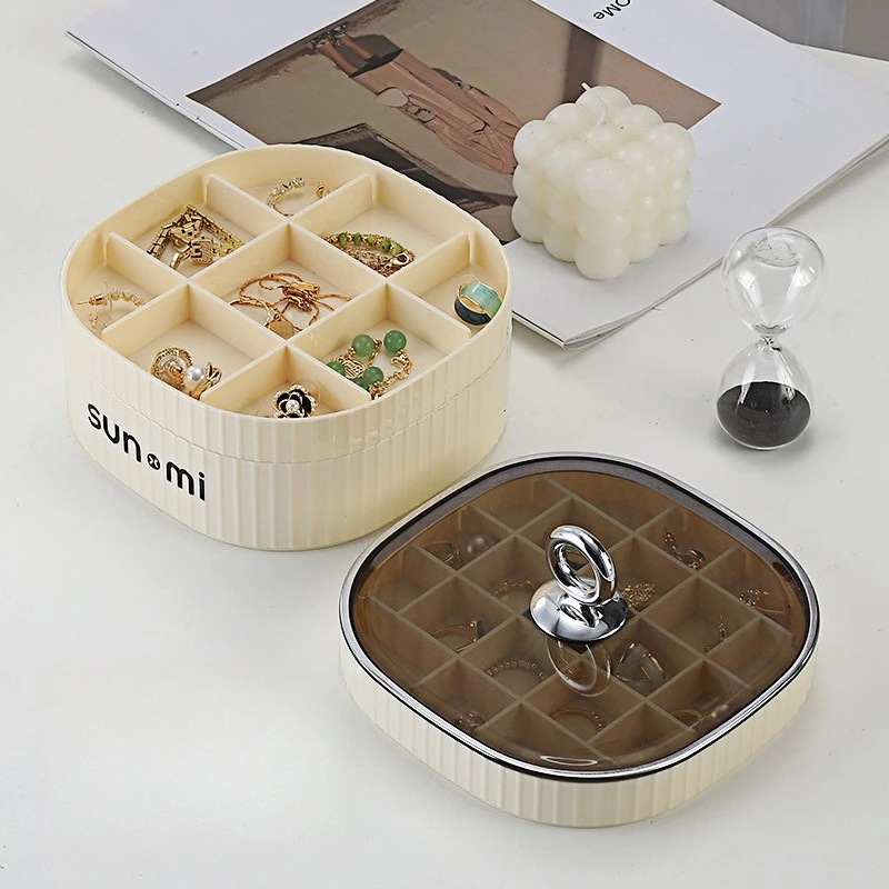 Vintage light luxury jewelry box with cream style multi-layer grid texture texture covered necklace bracelet watch storage box - Image 4