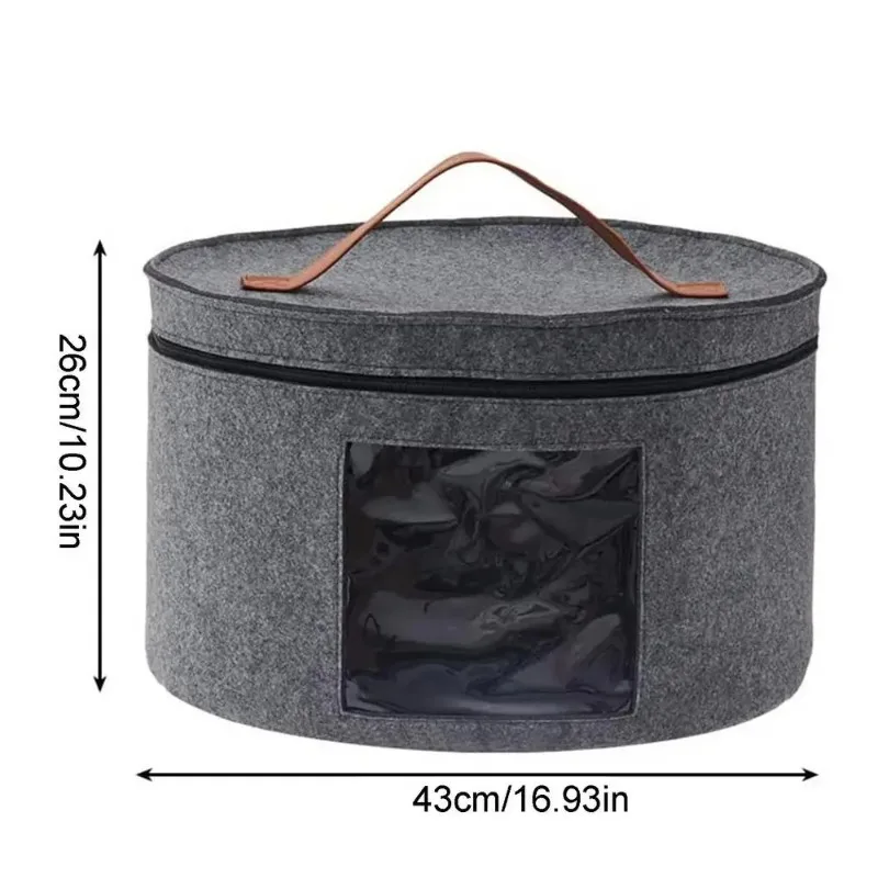 Felt Organizer Bucket Large with Leather Handle Clear Window Zippered Lid Multi Function for Hat Clothes Travel Case Storage Box - Image 3