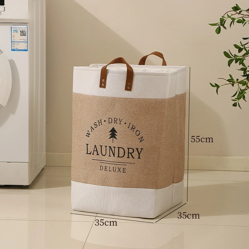 Home dirty clothes basket foldable imitation linen dirty clothes storage basket printed image two handed clothes basket - Image 6