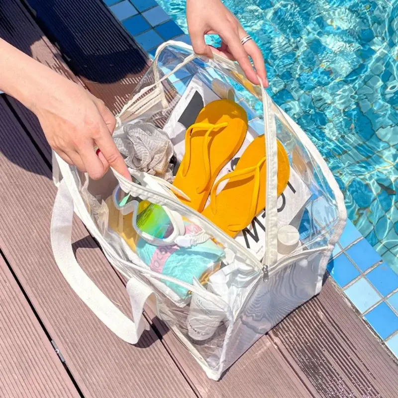 Makeup Bag PVC Transparent Portable Large Capacity Waterproof Swimming Beach Storage for Clothes Travel Essentials Organizer Bag - Image 5