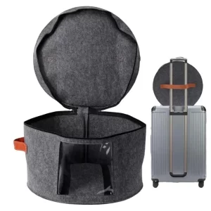 Felt Organizer Bucket Large with Leather Handle Clear Window Zippered Lid Multi Function for Hat Clothes Travel Case Storage Box