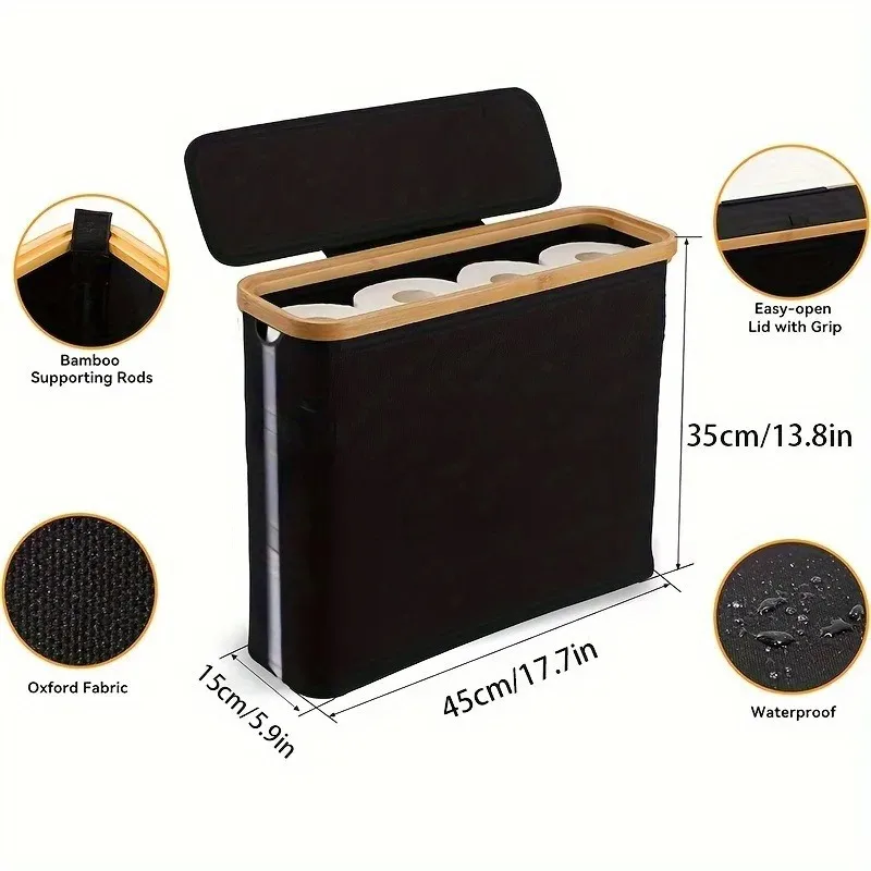 Toilet Paper Storage Basket Foldable Oxford Waterproof with Lid Bath Organizer Visible Tissue Holder for Bathroom Accessories - Image 3