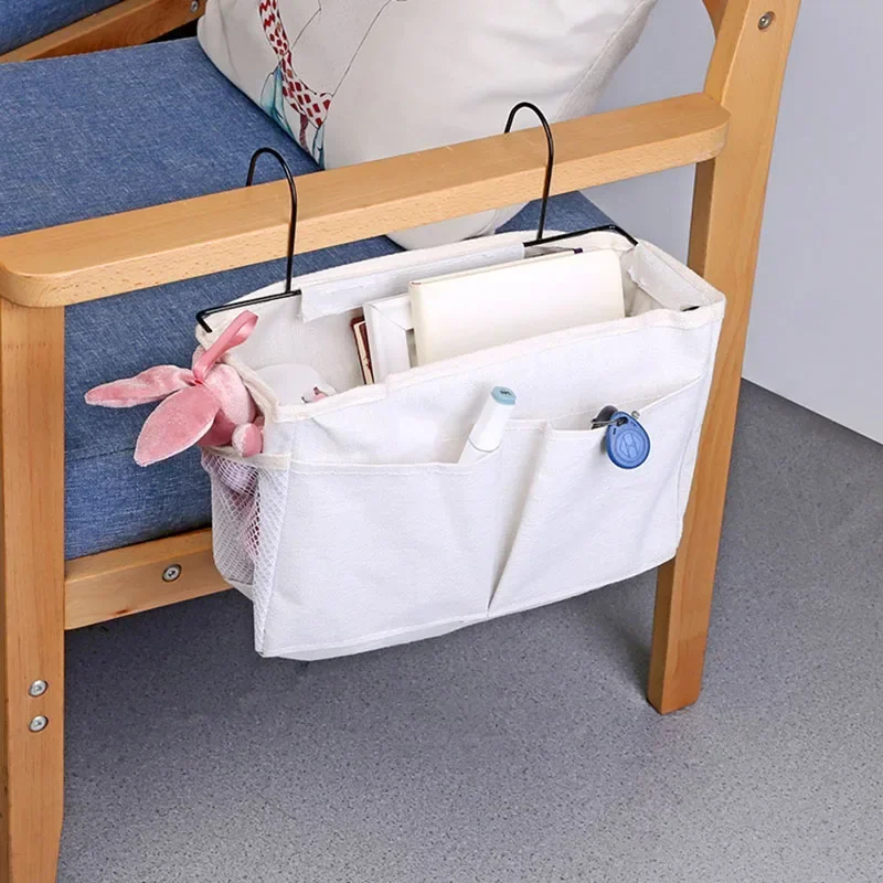 Bedhead hanging basket Cotton and linen fabric Bedside sofa hanging storage bag Bedside shelf Dormitory and apartment storage - Image 3