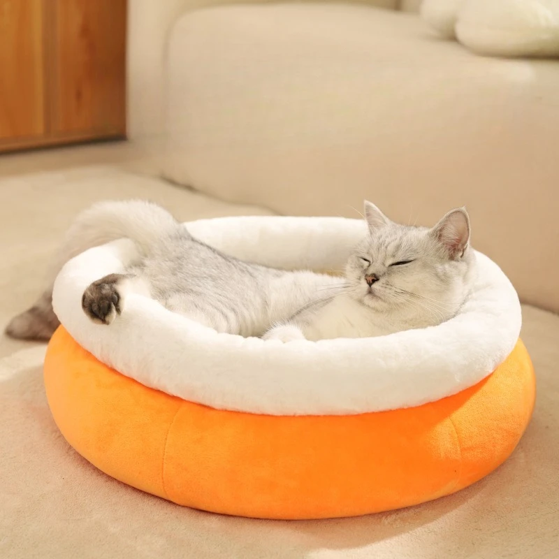 Pet cat bedwarm in winter treading on small dogsdog bedfully enclosedsoft treading on milk sleeping bed all season universal pet - Image 3